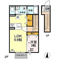 メゾン　カアル 2階1LDKの間取り