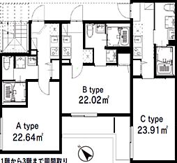 サルーテ相生 3階1Kの間取り