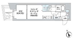 ライオンズフォーシア五反田 12階1LDKの間取り