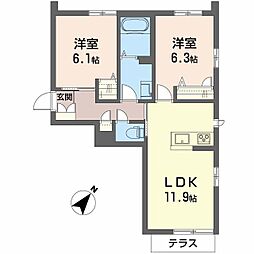 ベレオリラフォート2 2LDKの間取図画像