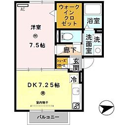 ヴィヴレ堀川 1階1DKの間取り