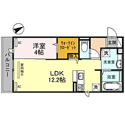 ルーチェ鳳 2階1LDKの間取り