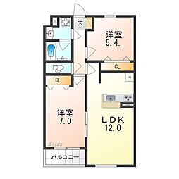 阪急千里線 吹田駅 徒歩10分の賃貸アパート 1階2LDKの間取り