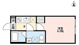 La Luce 東大和 2階1Kの間取り