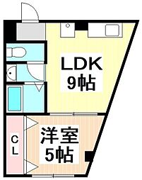 コーポ野口 2階1LDKの間取り