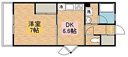 バードタウン8番館 4階1DKの間取り