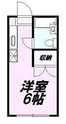 コーポ二葉2号C 2階ワンルームの間取り