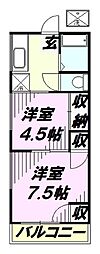 第五中村荘 1階2Kの間取り