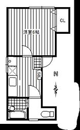 スクエアハウス 2階1Kの間取り
