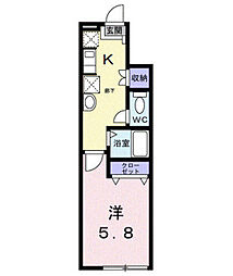 セイバリースマイル2 1Kの間取図画像