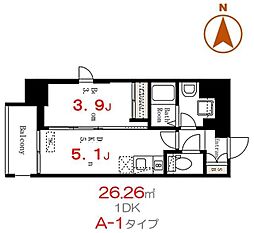 デュオフラッツ上野松が谷 1DKの間取図画像