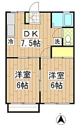 パストラル元橋本 2階2DKの間取り
