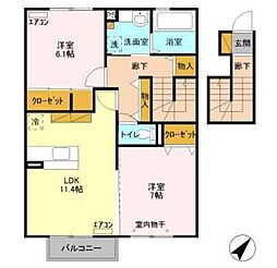 ラ・フルール B 2階2LDKの間取り
