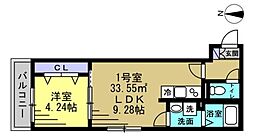 HFR蘇我 B棟 1階1LDKの間取り