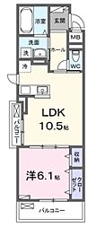 Ksパーシモン 2階1LDKの間取り