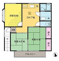 田中ハイツ 2階3DKの間取り