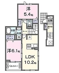 モーヴソレイユ 2階2LDKの間取り