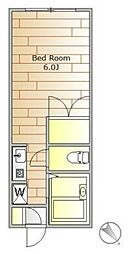 東急多摩川線 鵜の木駅 徒歩6分の賃貸アパート 2階ワンルームの間取り