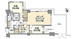 ミッドガーデン赤坂氷川 1階2LDKの間取り