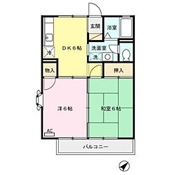 コーポドエル 2階2DKの間取り