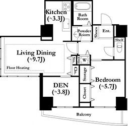 河田町ガーデン1号棟 1SLDKの間取図画像
