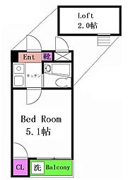 M-ハウス 1Kの間取図画像