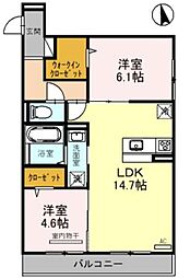 阪急今津線 今津駅 徒歩3分の賃貸アパート 3階2LDKの間取り