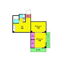 ムツミ・ハイム 2DKの間取図画像