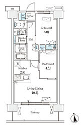スカイグランデ津田沼 4階2LDKの間取り