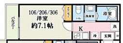 キャメル吉川4 2階1Kの間取り