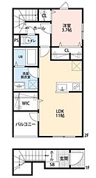 リーブルファイン足立南花畑 2階1LDKの間取り