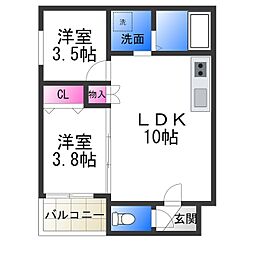 I maison Rhodon 3階2LDKの間取り