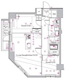 メイクスデザイン東十条 10階2LDKの間取り