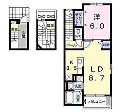 ルミエールB 3階1LDKの間取り