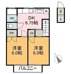 萩沢A棟 2DKの間取図画像