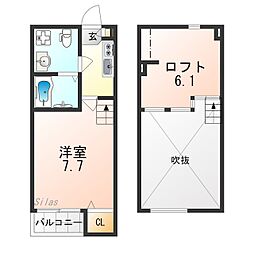 ルミエール淀 2階1Kの間取り