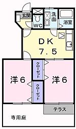 サン　エトワールI 1階2DKの間取り