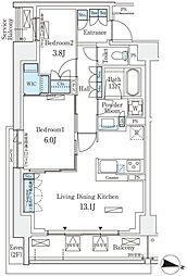 ロイヤルパークス赤羽サウス 2階2LDKの間取り