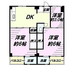 ビレッジハウス小比企1号棟 1階3DKの間取り