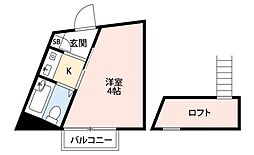 アヴァンセ宿河原 2階1Kの間取り