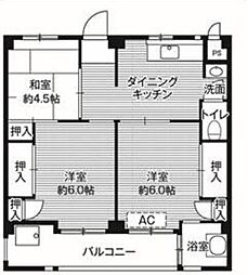 ビレッジハウス愛生6 3DKの間取図画像