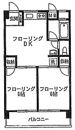 シャトー瑠璃 1階2DKの間取り