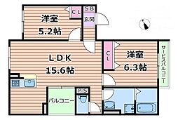 丑寅2丁目(028612101) 2LDKの間取図画像