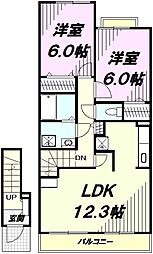 ラフレシールII 2階2LDKの間取り