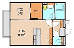 エクセラン 1階1LDKの間取り