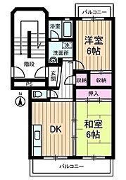 クレール18 3階2DKの間取り