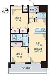ルカナル門前仲町 2LDKの間取図画像