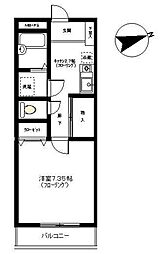 シャルムII 1階1Kの間取り