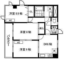 フォレスト・フィールド 2階3DKの間取り