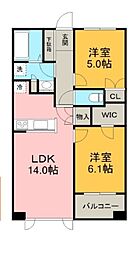 東京メトロ有楽町線 新富町駅 徒歩6分の賃貸マンション 5階2LDKの間取り